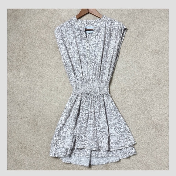 Rails Angelina Dress Sand Cheetah Shirred Waist Mini Dress Cap Sleeve Size XS - Picture 2 of 15